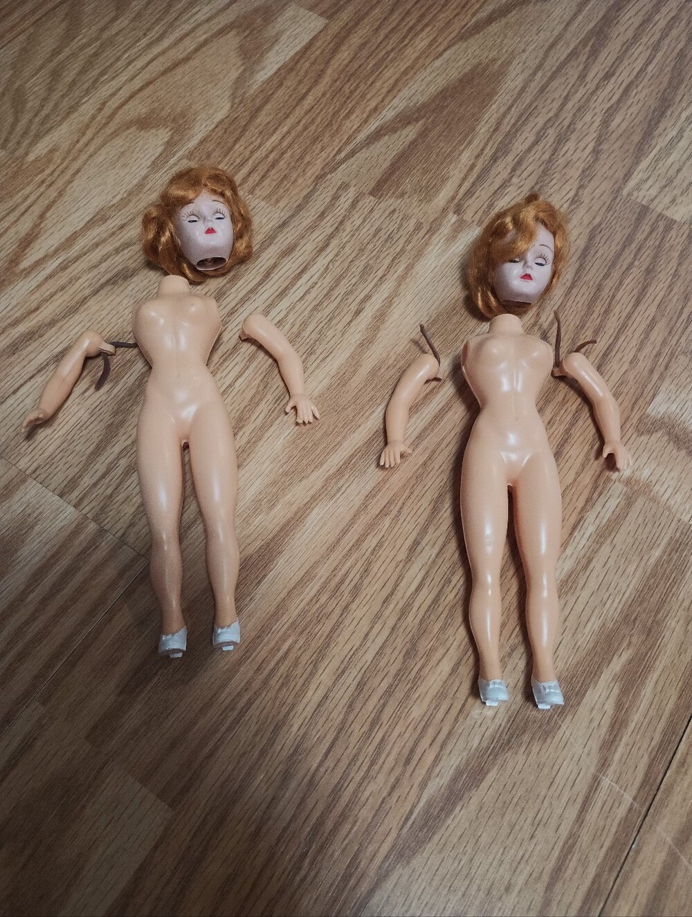 Vintage Hard Plastic Sleepy Eyes Rubber Band Dolls. Needs Repairs